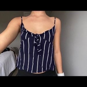 Blue striped tie front top